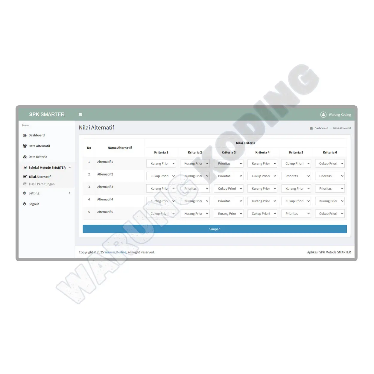 Source Code Aplikasi SPK Metode SMARTER dengan PHP dan MySQL aplikasi-spk-metode-smarter-dua.webp